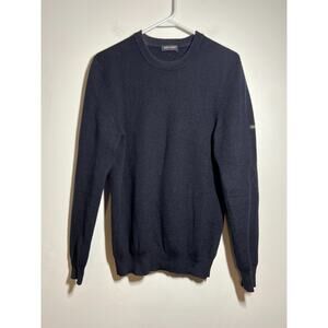 Saint James Men EUC Navy Blue 100% Wool Ribbed Crew Neck Pullover Sweater M/L